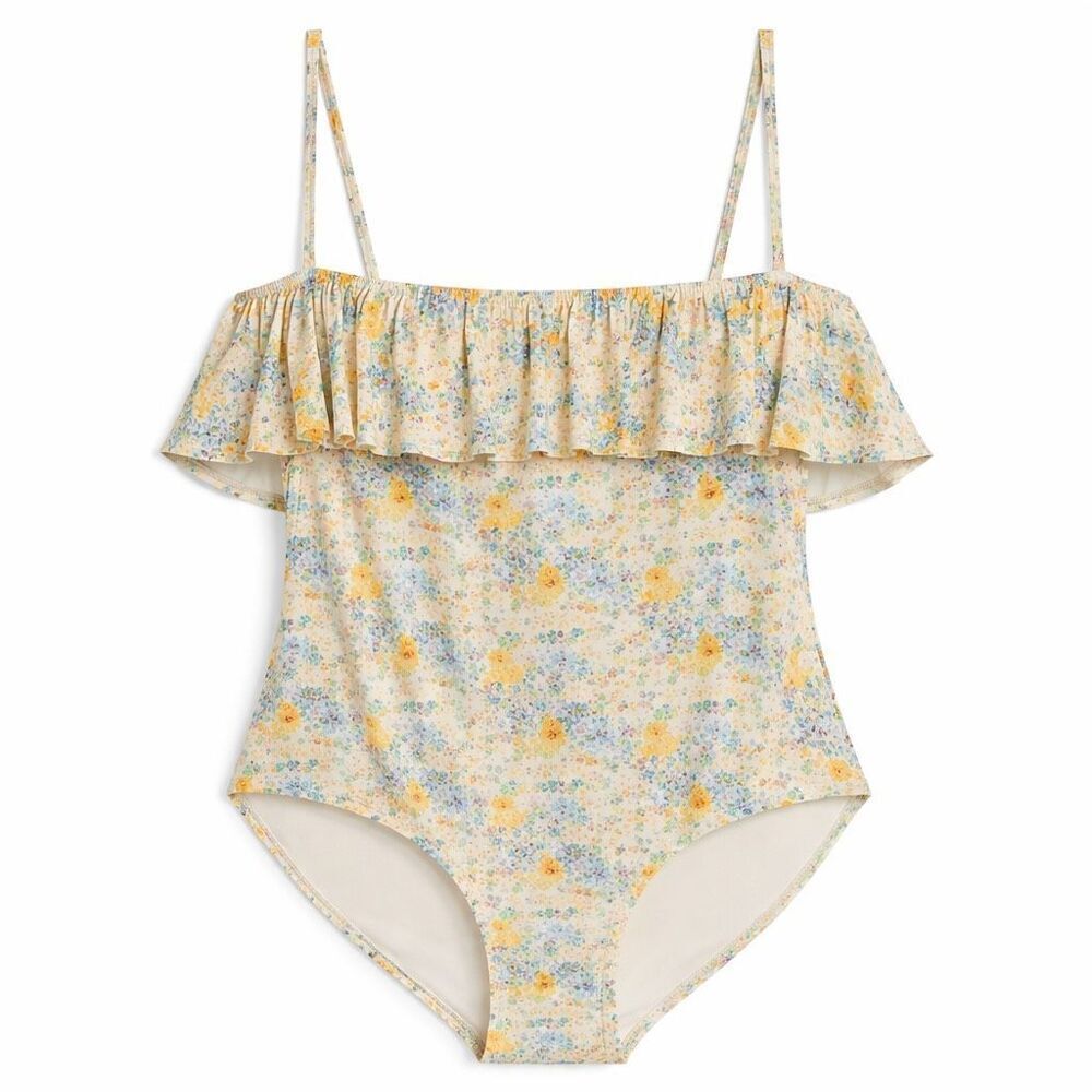 & Other Stories Floral Ruffle Bandeau One Piece Swimsuit NWT US 10 Euro Summer